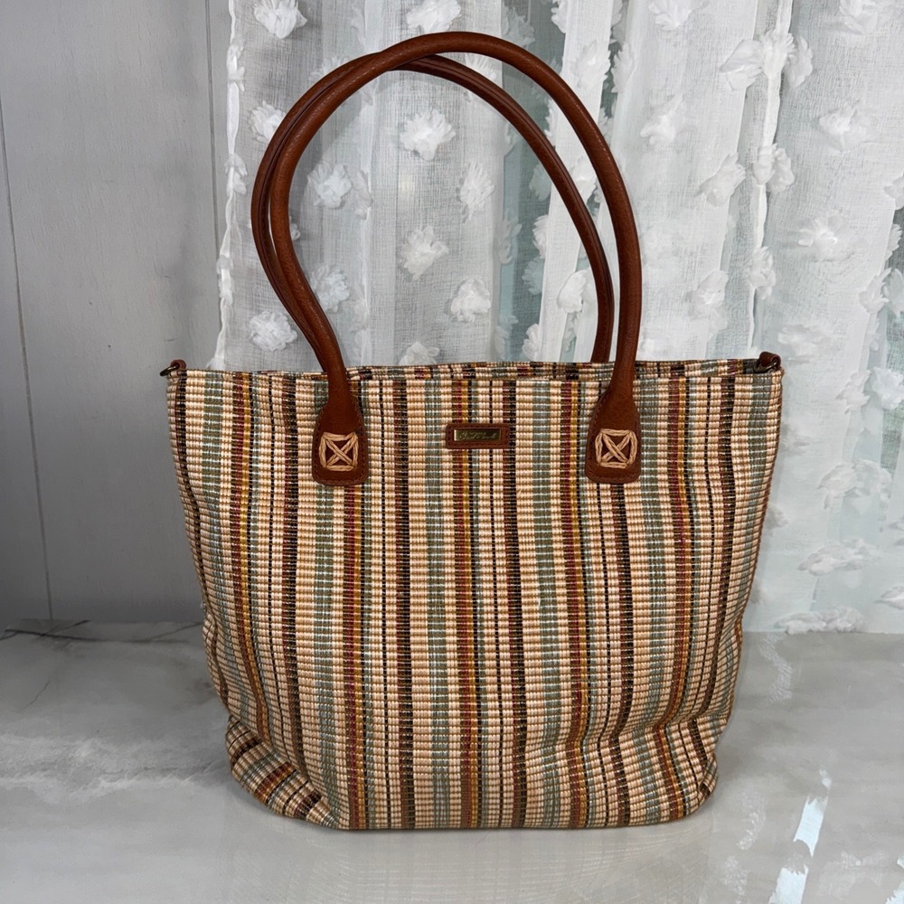 Sun N‎ Sand Woven Striped Tote Bag Zip Close Summer Beach Resort Vacation Cruise